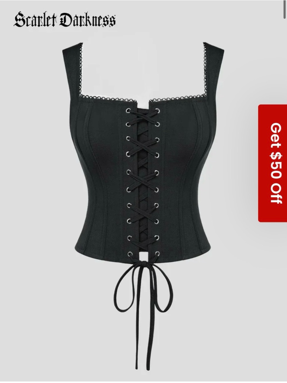 Black Lace-Up Corset Top